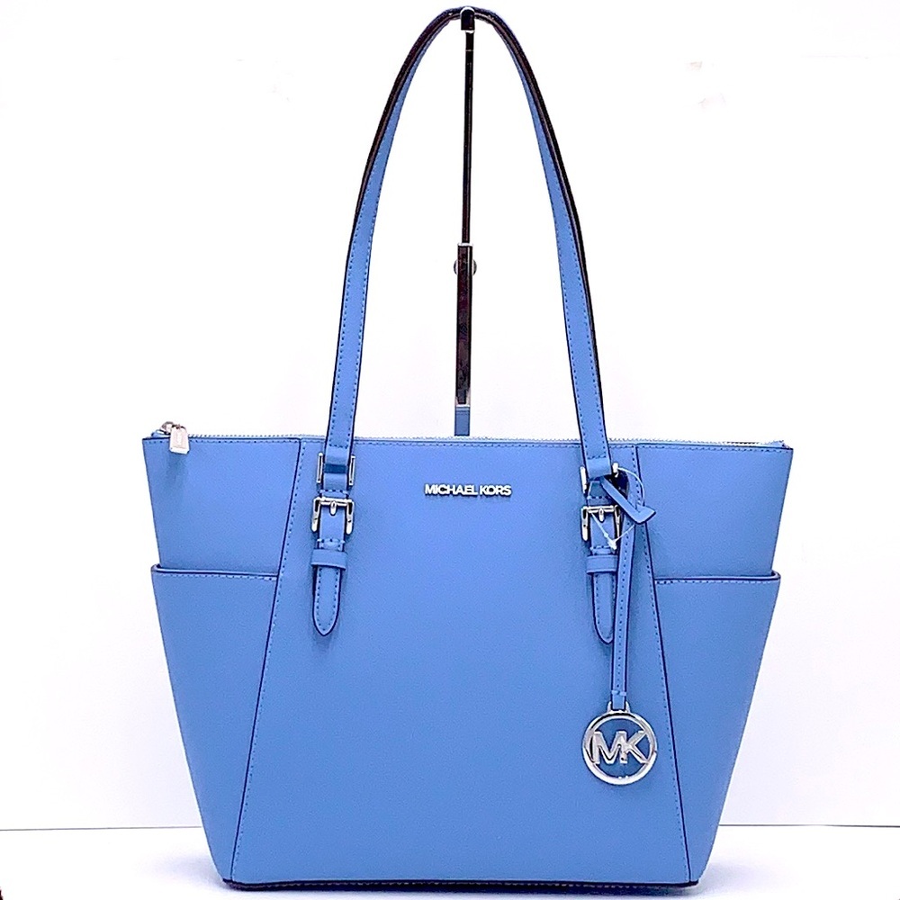 MICHAEL KORS Jet Set Large Crossgrain Leather Top-Zip Charlotte Tote Bag NWT